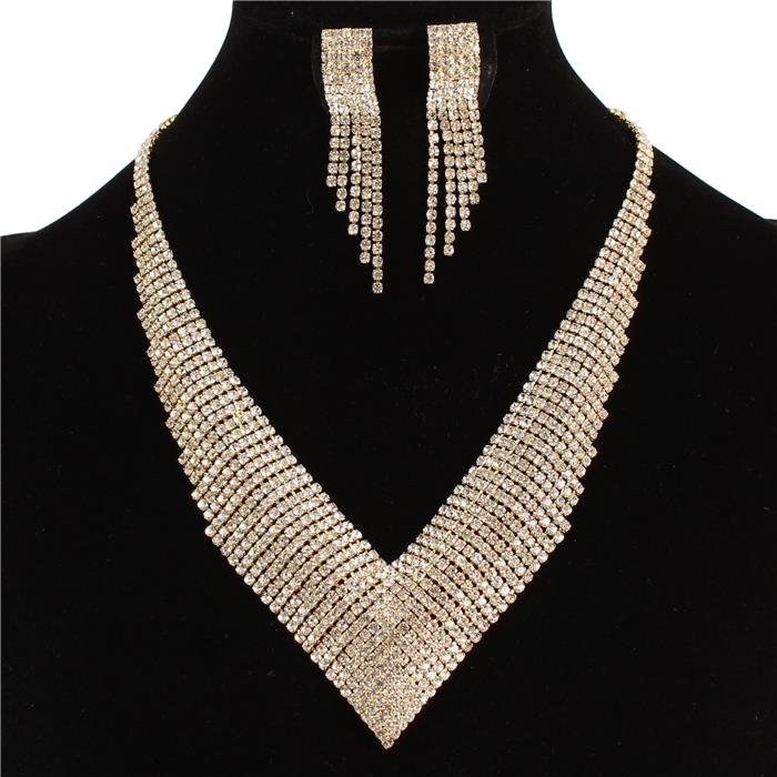 Rhinestones V Necklace Set