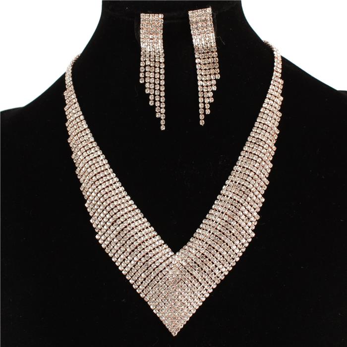 Rhinestones V Necklace Set