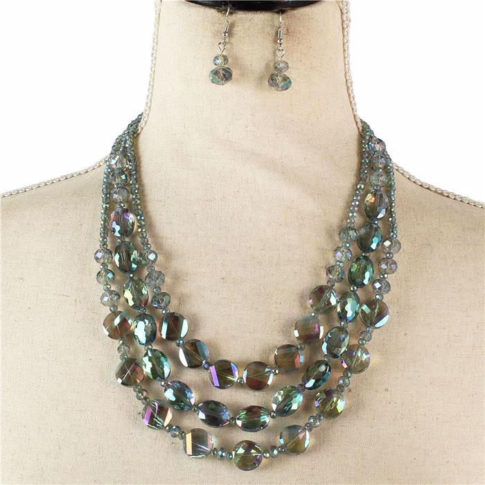 Crystal Beads 3 Layerd Necklace Set