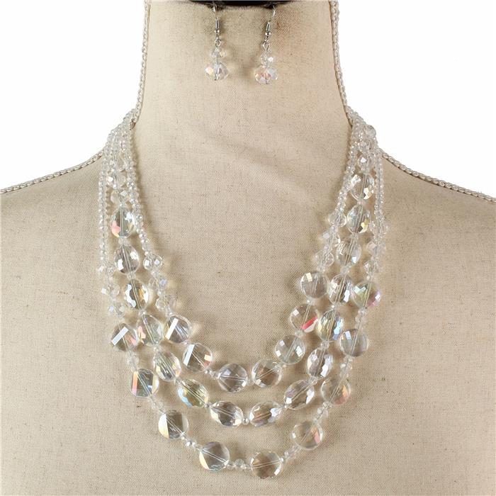 Crystal Beads 3 Layerd Necklace Set