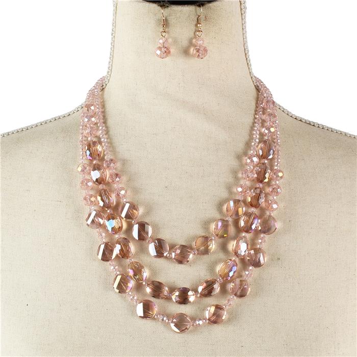 Crystal Beads 3 Layerd Necklace Set