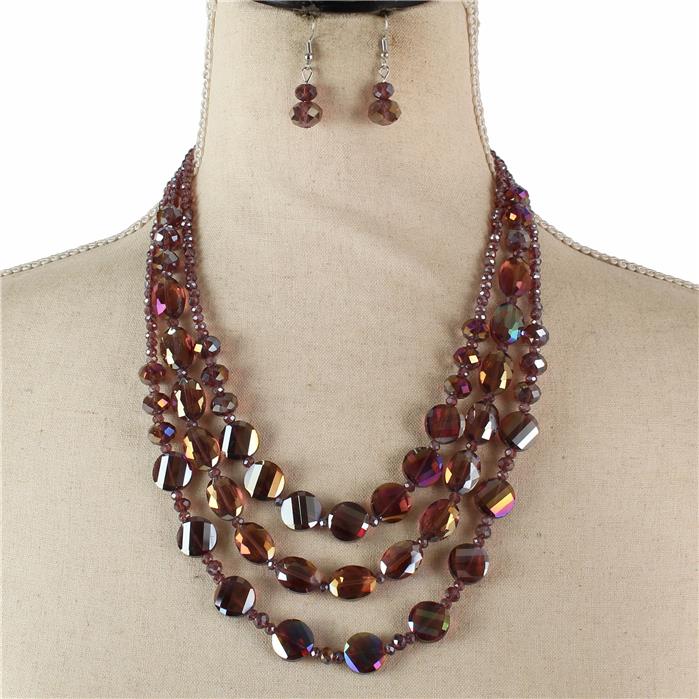 Crystal Beads 3 Layerd Necklace Set