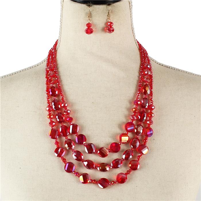 Crystal Beads 3 Layerd Necklace Set