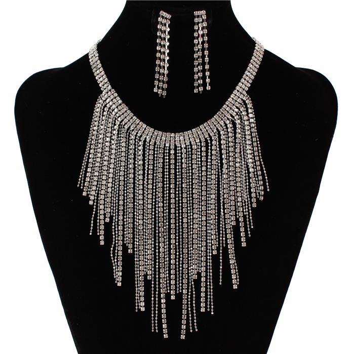 Rhinestones Fringed Necklace Set