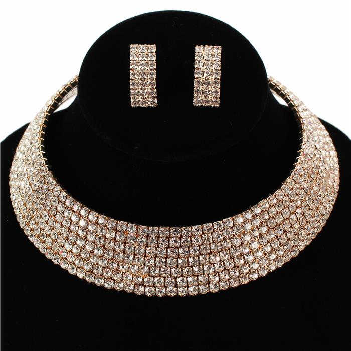 Rhinestones 7 Line Choker Set