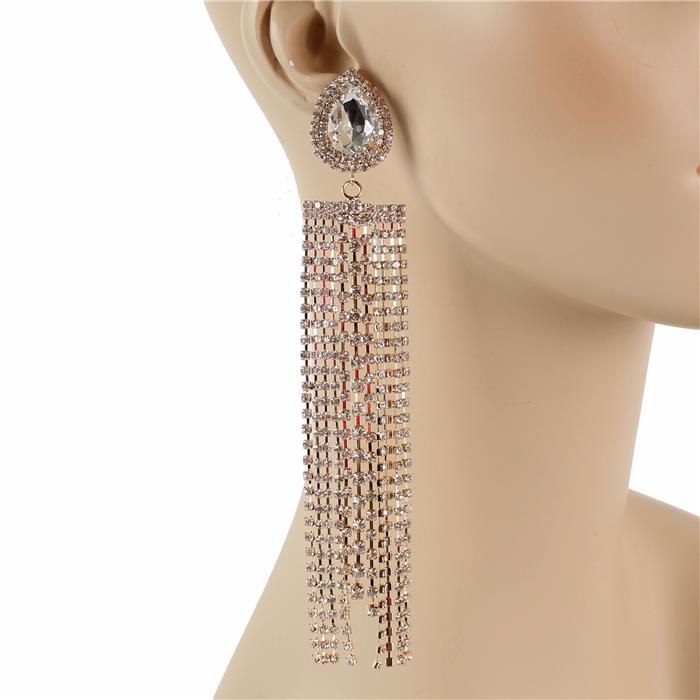 Rhinestones Fringes Long Earring