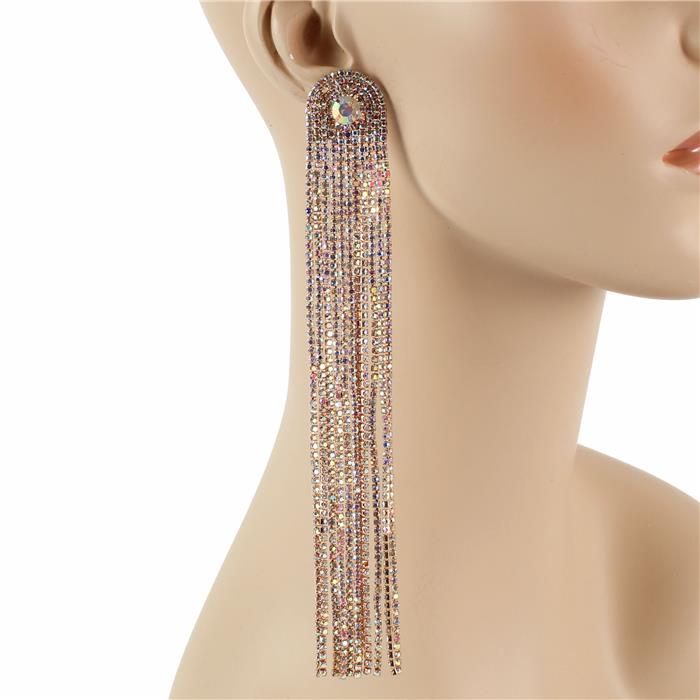 Rhinestones Fringes Long Earring