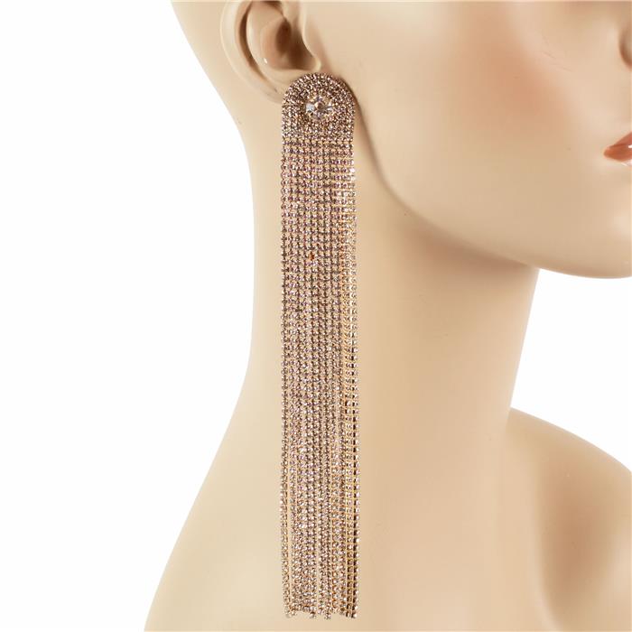 Rhinestones Fringes Long Earring