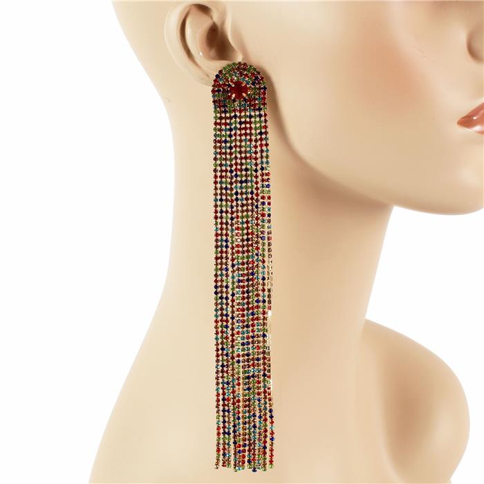 Rhinestones Fringes Long Earring