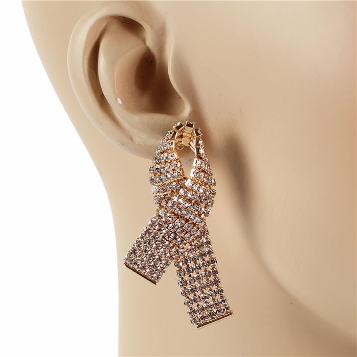 Rhinestones Breast Cancer Ribbon Earring