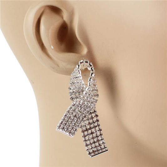 Rhinestones Breast Cancer Ribbon Earring