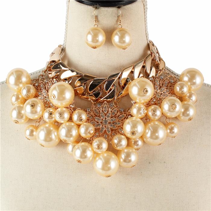 Pearl Rhinestones Necklace Set