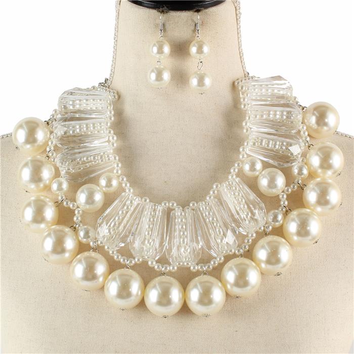 Crystal Pearl Chunky Necklace Set