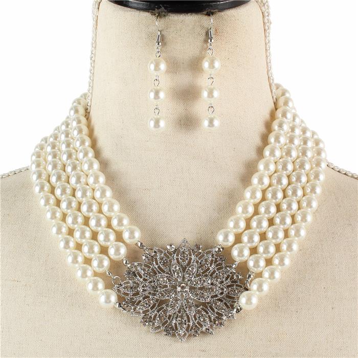 Crystal Pearl Necklace Set