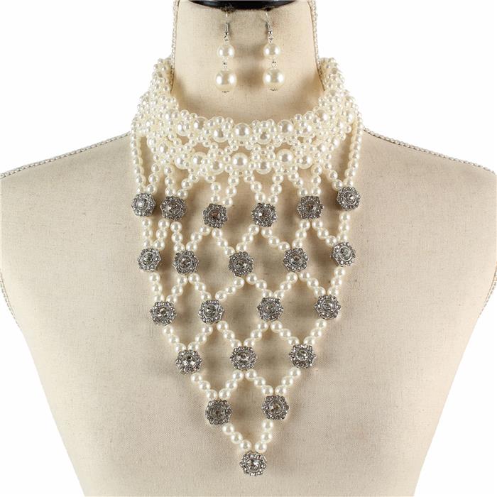 Crystal Pearl Chunky Choker Set