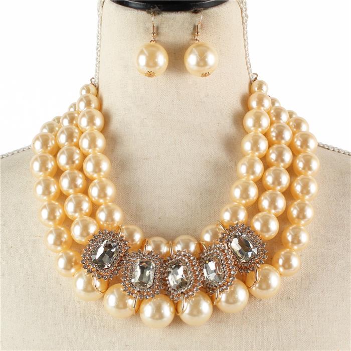 Crystal Pearl Chunky Necklace Set