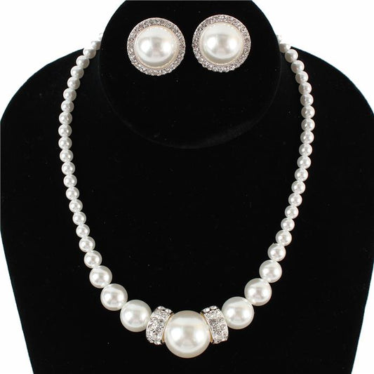 Clip On Pearl Necklace Set