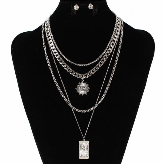 Metal Link Layered Necklace Set