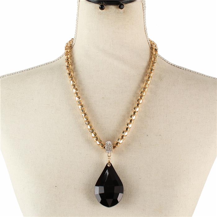 Fashion Crystal Tear Drop Charm Necklace Set