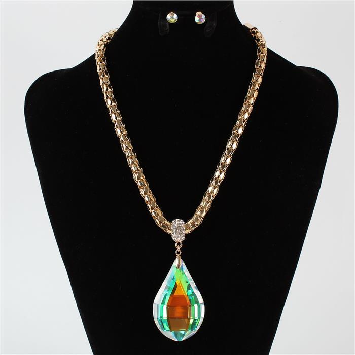 Fashion Crystal Tear Drop Charm Necklace Set