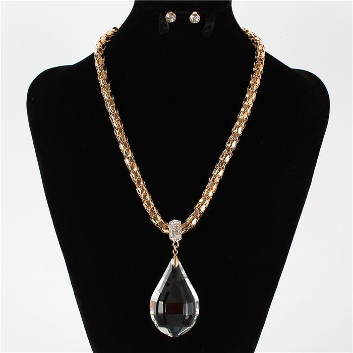 Fashion Crystal Tear Drop Charm Necklace Set