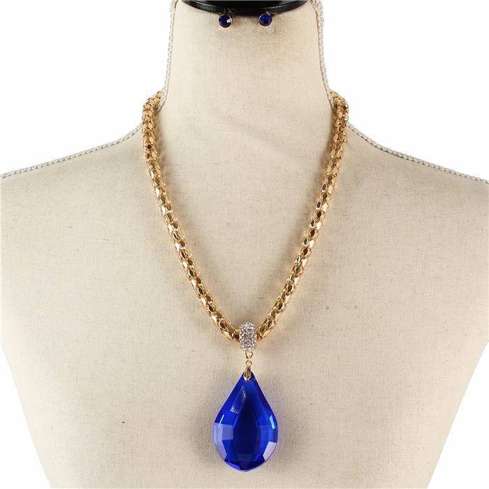 Fashion Crystal Tear Drop Charm Necklace Set