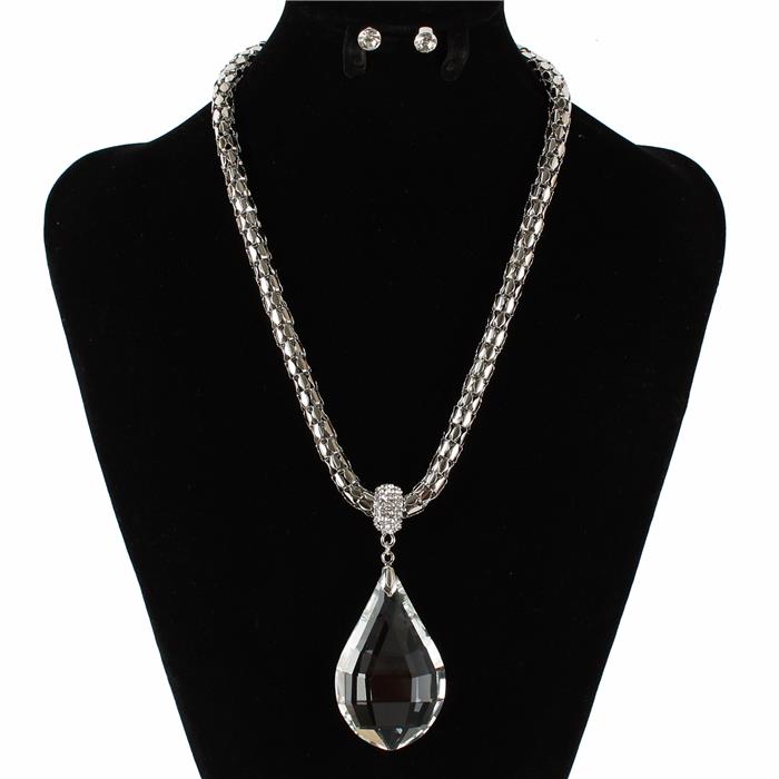 Fashion Crystal Tear Drop Charm Necklace Set