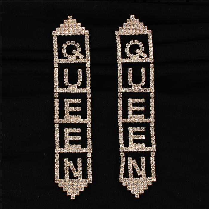 Queen Rhinestones Long Earring