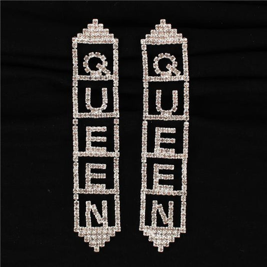 Queen Rhinestones Long Earring