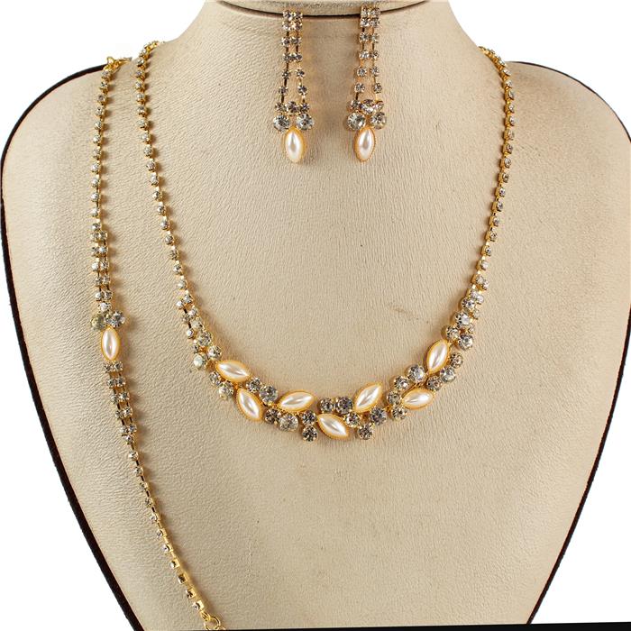 3 PC Rhinestones Pearl Necklace Set