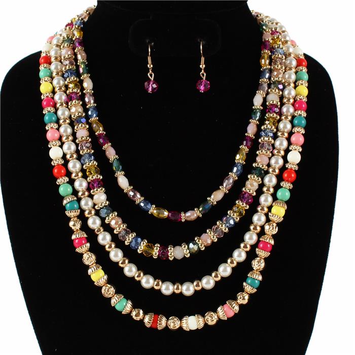 Fashion Pearl With Bead Necklace Set