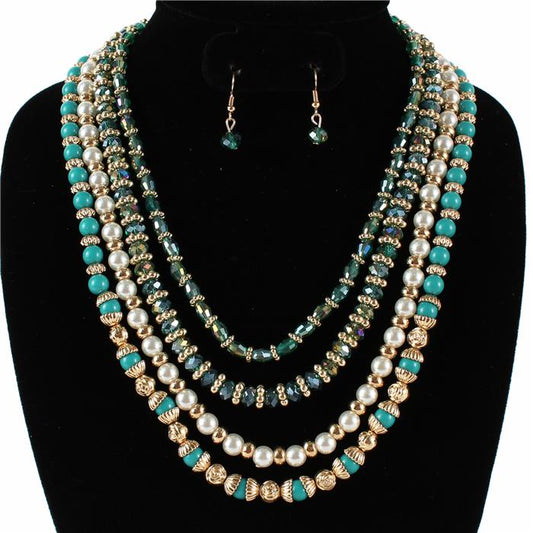 Fashion Pearl With Bead Necklace Set