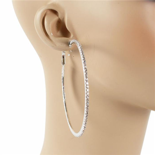 80 MM Rhinestones Hoop Earring