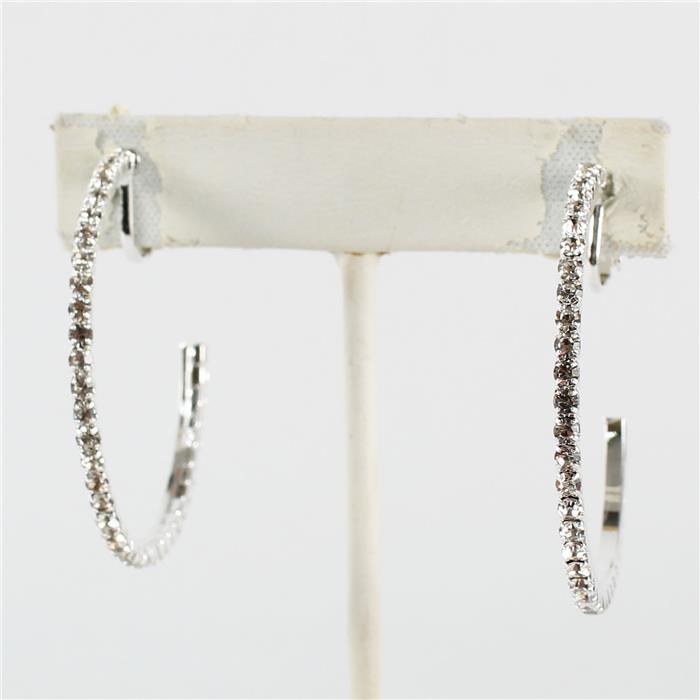 40 MM  Clip On Rhinestones Hoop Earring