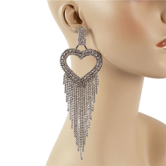 Rhinestones Fringe Long Earring