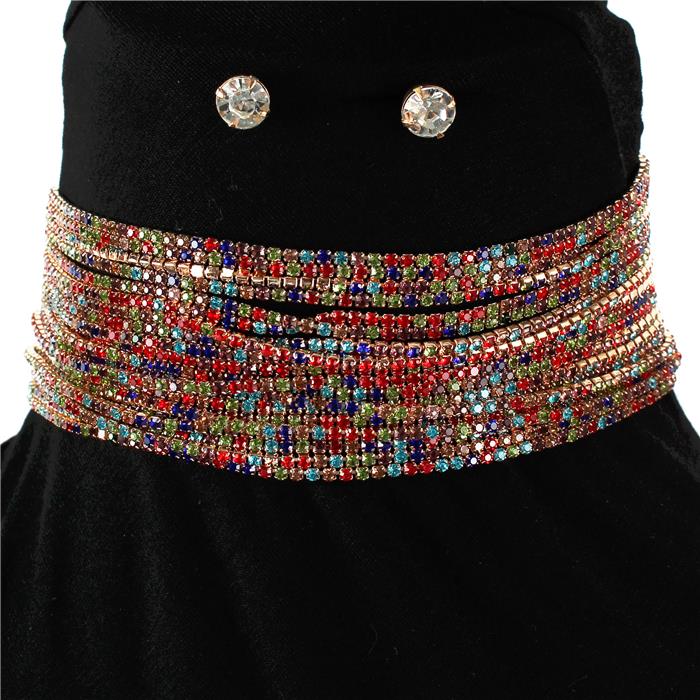 Rhinestones 20 Lines Choker Set