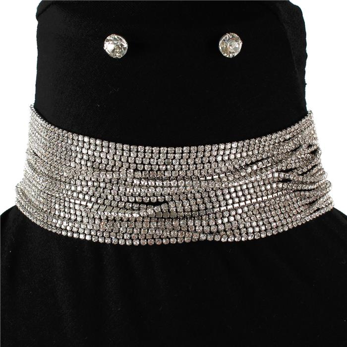 Rhinestones 20 Lines Choker Set