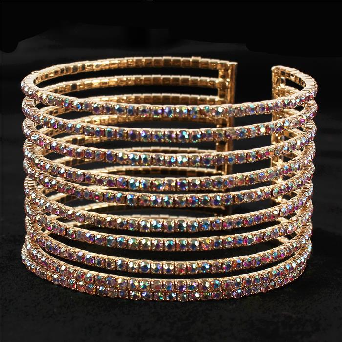 Rhinestones 10 Lines Cuff Bangle