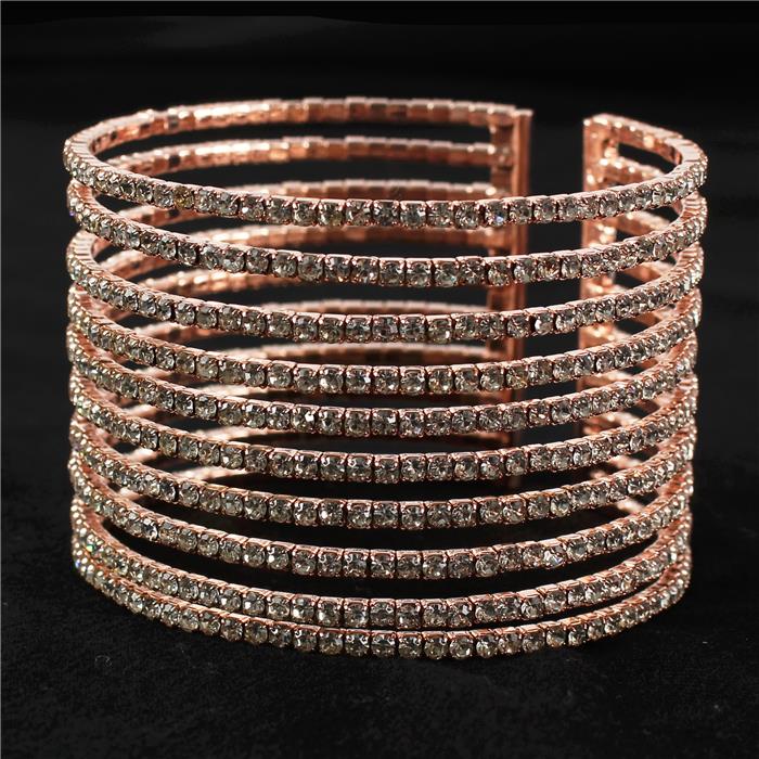 Rhinestones 10 Lines Cuff Bangle