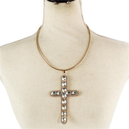 Crystal Cross Necklace Set