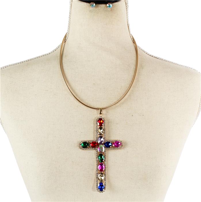 Crystal Cross Necklace Set