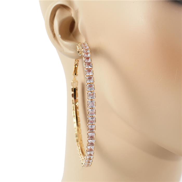 80 MM  Rhinestones Hoop Earring