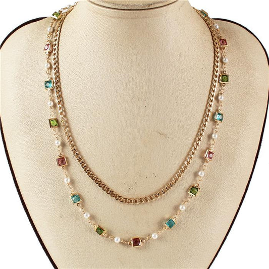 Color Stone Layer Necklace