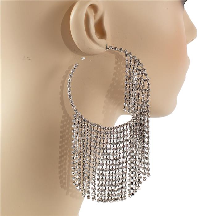 Rhinestones Hoop Fringed Earring