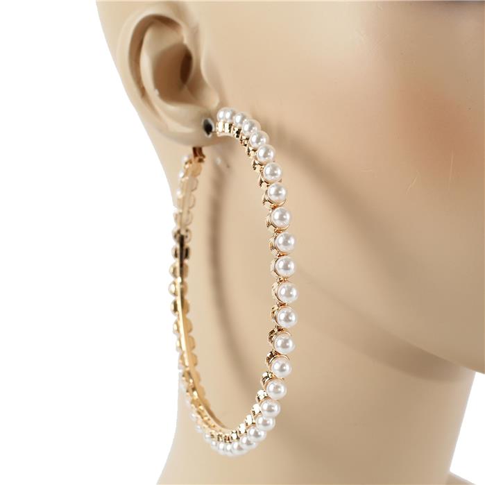 80 MM Pearl Hoop Earring