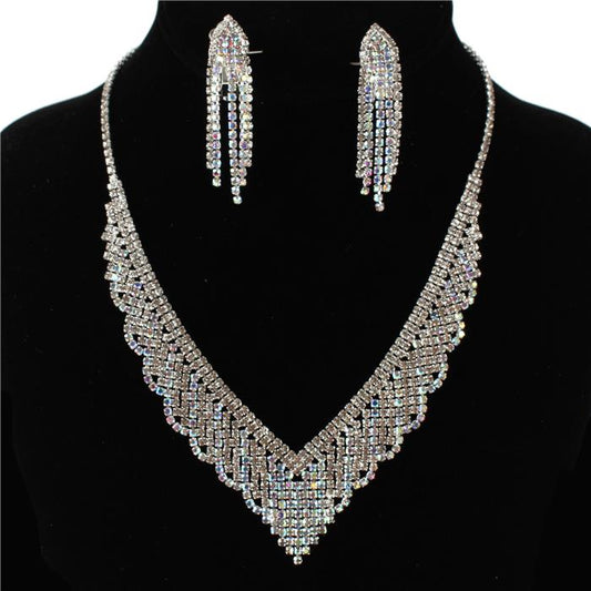 Clip On Rhinestones Necklace Set