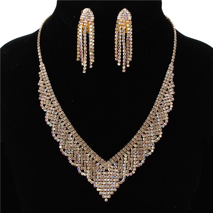 Clip On Rhinestones Necklace Set