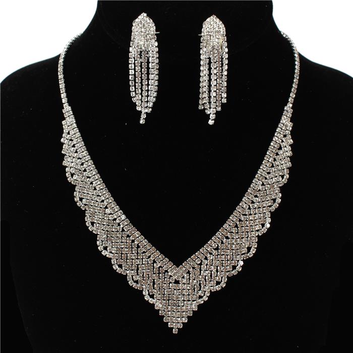 Clip On Rhinestones Necklace Set