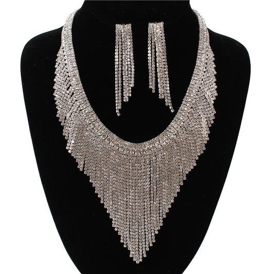 Rhinestones Fringed  Necklace Set