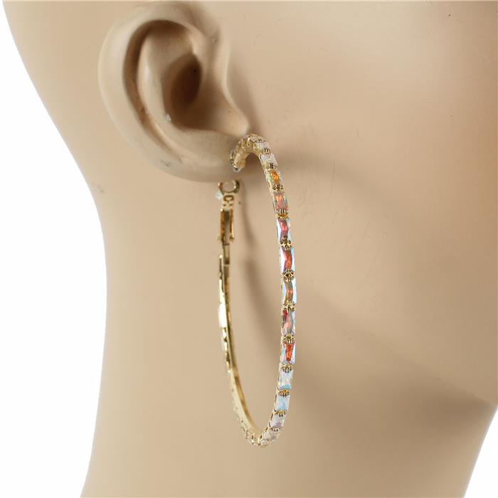 70 MM Rhinestones Hoop Earring